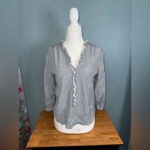 LC Lauren Conrad Blue and White Ruffle Blouse